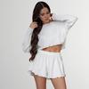 2026 Otoño e Invierno Nuevo Estilo Europeo y Americano Rosa Holgado de Punto Acanalado Manga Larga Shorts Pijama para Mujer Ropa de Casa Transfronteriza