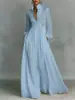 2026 Novo Estilo Transfronteiriço Elegante Afunilado na Cintura Emagrecedor Manga Longa Plissado Longo Vestido de Férias Vestido Branco Francês