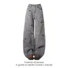 Jeans Bordados Divertidos de Cachorro para Mujer, Pantalones Rectos de Cintura Alta Ajustados Lavados con Efecto Desgastado Estilo Retro Americano, Versátiles