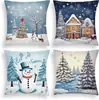 Nova Fronha de Almofada de Natal Papai Noel Alce Floco de Neve Pinheiro Linho Estampada Almofada Decorativa de Sofá