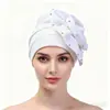 Gorra Turban de Algodón Espacial de Color Sólido con Flores Grandes, Estilo Europeo y Americano Transfronterizo, Sombrero para Adulto, Sombrero de Flor Grande de Perlas de Lujo Ligero
