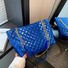 Bolso de mano grande de color liso con bordado de rombos, nuevo 2023, brillante, para llevar en la mano, con correa de hombro de tela de canalé a cuadros, de moda