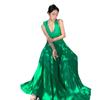 Vestido de Verão Verde Elegante de Alta Qualidade com Costas Nuas e Gola Alta Estilo Francês Puro Sexy com Fenda Longa para Mulheres