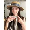 Sombrero de Paja de Ala Plana Estilo Old Money para Mujer, Sombrero de Sol para Vacaciones en la Playa de Verano, Elegante Sombrero de Ala Plana