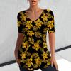 Camiseta de cuello en V directa de fábrica para mujer, top de manga corta de verano, ropa con patrón de flores Harajuku, camiseta linda casual