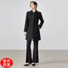 Abrigo de Lana Negro Cálido Profesional para Invierno 2026, Longitud Media por Encima de la Rodilla, Ropa de Trabajo para Joyería, Abrigo de Lana para Mujer