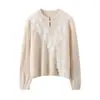 Suéter de tricô 100% cashmere puro com botões, gola redonda, cor sólida, versátil, novo estilo outono e inverno, peça superior quente para mulheres