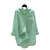 Camisa Vertical Listrada de Comprimento Médio Estilo Coreano Dongdaemun para Mulheres, Camisa com Design Estiloso para Uso Casual na Primavera e Outono