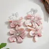 Flor Dupla Sombra Fluida~ Brincos de Flor Europeus e Americanos Transfronteiriços Cravejados com Diamantes, Brincos Studs de Estilo Doce de Verão, Brincos de Design Nicho para Mulheres