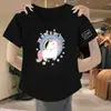 Camiseta básica de verão plus size com estampa de unicórnio arco-íris e cavalo, com desconto para comércio exterior transfronteiriço, manga curta, modelagem solta, versátil, para mães
