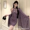 Não perca a diversão noturna roupa íntima sexy renda cheongsam roxo desejo puro vento uniforme saia quadril terno qqny pijama