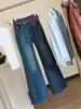 Jeans flare de corte reto e justo para mulheres, novo estilo coreano de outono, cintura alta elástica, calças boca de sino emagrecedoras e com bom caimento