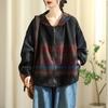 Chaqueta de Mezclilla con Capucha Estampada y Empalmada Estilo Otoño para Mujer, Tops Casuales de Moda que Reducen la Edad, Literarios y Artísticos, Holgados, Adelgazantes, Venta al por Mayor