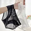 Calcinhas de Renda e Cetim Sexy Estilo Desejo Puro para Meninas, Tela Respirável Vazada Fina de Verão Calcinhas Femininas de Cintura Média