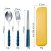 Conjunto portátil de talheres de aço inoxidável com design criativo de espiga de trigo, incluindo garfo, colher e hashis, conjunto de três peças para viagem ao ar livre, presente