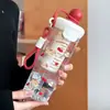Vaso de plástico flotante para exteriores, gran capacidad, vaso portátil para té y agua, lindo vaso de regalo de dibujos animados con pajita para niñas