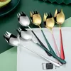 Vajilla transfronteriza de acero inoxidable 304 cuchara para ensalada tenedor cuchara de mango largo cuchara tenedor integrada para ensalada de frutas para estudiantes tenedor para pasta