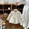 Ropa de bebé otoño malla floral body con broches en la entrepierna mameluco traje de una pieza para recién nacido vestido para banquete de 100 días para bebé niña