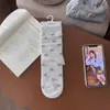 Calcetines YOUJIAXIU para Mujer Estilo Otoño/Invierno ins Tonos Grises Dulces Calcetines de Tubo Recto Florales Arrugados Calcetines de Algodón Retro de Media Pantorrilla
