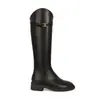 Piel de Vaca Uva Mismo Estilo de Mamá Cuero Genuino Botas Largas Oblicuas Correa con Hebilla Arco del Triunfo Tacón Grueso Botas Altas de Caballero Botas para Mujer