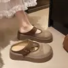 Mules de moda de punta cerrada para mujer, calzado de verano para exteriores, nuevo modelo 2026, calados, transpirables, estilo francés, sandalias Mary Jane de suela gruesa