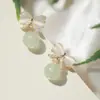 Colgante de Piedra Natural Pendientes de Perla para Mujer, Pinzas para Orejas de Bobina de Mosquito para Mujer, Pendientes de Botón Dulces con Lazo y Piedra Ojo de Gato