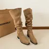 Botas femininas de salto bloco, botas femininas longas, novo estilo outono 2026, botas de montaria com salto grosso, botas western cowboy, botas femininas de cano médio