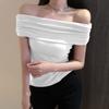 40 Algodón 92 Algodón 8 Spandex Camiseta de Manga Corta Diseño para Mujer Top Clavícula