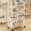 Estante de armazenamento pequena com rodinhas, multicamadas com rodas, estante móvel para ao lado da mesa, estante de armazenamento de livros para salas de aula de estudantes, estante de chão