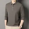 Conjunto para Nuevo Padre 2025 Primavera y Otoño Camisa de Manga Larga con Cuello Campana para Hombre, Camiseta Básica Casual para Hombre de Mediana Edad, Top Casual, Color Sólido