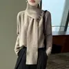 Suéter de malha 100% lã feminina, novo estilo outono e inverno 2026, suéter com gola cachecol grossa, casual e versátil, de manga comprida