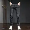 Calça Jeans Masculina Slim Reta Elástica Solta Primavera Casual Longa Nova Tendência Azul-Cinza
