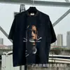 Camiseta de Manga Corta Holgada para Parejas de Ancianos Lavada Pesada con Estampado de Retratos Hip Hop Rap Estilo Americano Vintage Tendencia