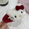 Lindo Clip para el Cabello de Gatito de Peluche Lazo Rojo Angora Anillo para el Cabello Clip para Flequillo Dibujos Animados Clip Bb Accesorios para el Cabello para Mujer