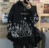 Otoño e Invierno Estilo Harajuku Bf Hip-Hop Callejero Estampado de Llama Retro Sudadera Holgada con Capucha Ropa de Pareja Forrada de Polar Moderna