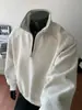 Moletom casual estilo americano com zíper parcial e gola alta para homens, outono, peso pesado, silhueta solta, jaqueta esportiva jovem, camada base