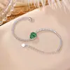 Pulsera de Calabaza de Plata de Ley S925 Yilu con Jade Verde, una Pieza de Joyería de Plata de Nuevo Estilo Chino Lujosa y Elegante