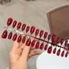 Pontas de Unha Vermelho Brilhante Estilo Cat-Eye, Arte de Unha Cor Sólida Vinho, Peças de Unha Prontas para Noivas, Adesivos de Unha de Ano Novo