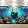 Tela de Fondo de Animales Marinos Modelo Nuevo Transfronterizo, Tela Colgante de Tiburón Mundo Submarino, Tela de Fondo de Decoración de Escena de Patio al Aire Libre