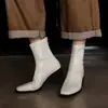Botas elásticas de estilo retro ajustadas versátiles para otoño e invierno tacón grueso suela blanda botas de moda marrones comercio exterior transfronterizo puntera cuadrada botas Martin