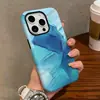 Edición Norteamericana Azul Profundo Gradiente Acuarela Funda para Teléfono Resistente a Golpes iPhone 17 16 Pro Funda Protectora de Doble Capa Cobertura Total