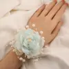 Flor de Muñeca de Rosa Artificial con Cuentas de Hilo de Organza Transfronterizo para Novia, Dama de Honor, Grupo de Hermanas, Flor de Mano, Suministros para Fiesta de Bodas