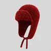Gorro de invierno con forro de polar, lana de cordero engrosada, protección para las orejas, estilo Lei Feng, gorro de aviador cálido, a prueba de viento y resistente al frío, adecuado para ciclismo y esquí