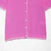 Jaqueta de Tricô Cruzada para Mulheres 2026 Moda Europeia e Americana Versátil Slim Fit Botões Decorativos Gola Redonda Manga Curta para Mulheres A37244