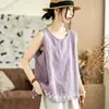 Chaleco sin mangas de algodón y lino bordado para mujer, casual de verano, holgado y transpirable, adecuado para ir al trabajo y para usar al aire libre.