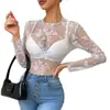 Renda Europeia e Americana Lingerie Sexy para Mulheres, Bordado Floral, Top de Manga Longa em Renda Transparente, Suprimento Transfronteiriço Amazon Temu