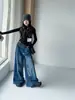 Conjunto de Pantalones de Pierna Ancha de Mezclilla Retro para Niñas Primavera y Otoño Nuevo Estilo High Street Pantalones Sueltos de Longitud Completa Moda Picante Conjunto de Dos Piezas para Niñas
