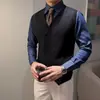 Colete de malha trespassado masculino outono e inverno japonês retrô camisola colete na moda bonito desgaste exterior cardigan colete