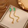 Cadena mayorista transfronteriza de Europa y Estados Unidos, circonita verde, doble cadena, uso apilado, aretes cuadrados Jane esmeralda simples y versátiles de moda para mujer