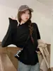 Camiseta básica de cuello medio con volantes en el bajo para mujer, estilo nuevo otoño e invierno 2026, se puede usar como capa interior o exterior, cuello semi-alto, manga larga, hecha de terciopelo alemán